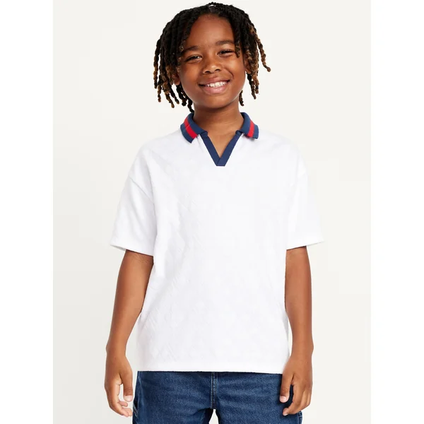 Short-Sleeve Textured-Knit Collared Shirt for Boys - White Lilies