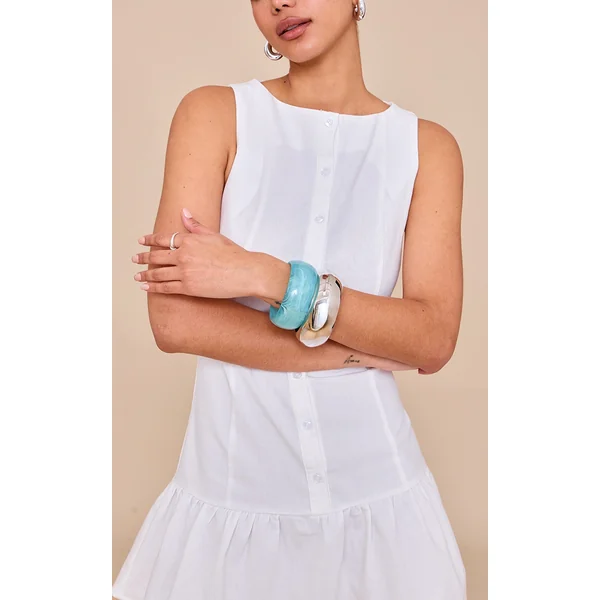 Silver and Turquoise Resin Chunky Smooth Curved Cuffs