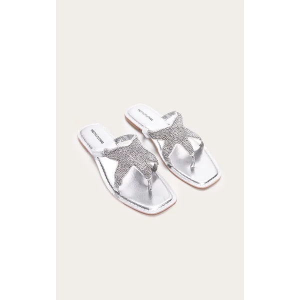 Silver Beaded Star Toe Thong Sandals