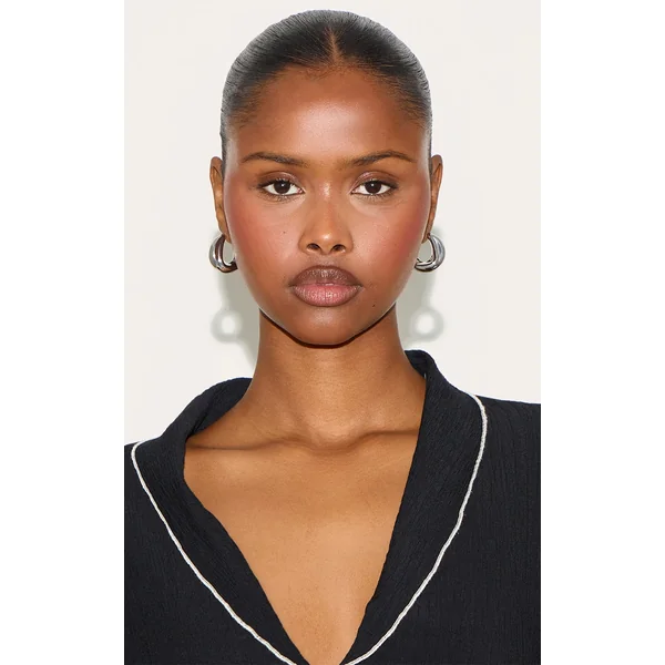 Silver Bevelled Edge Thick Medium Hoop Earrings