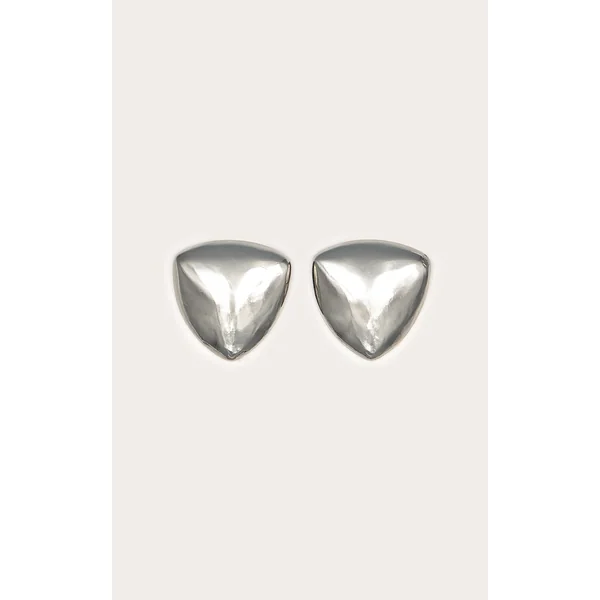 Silver Bevelled Triangle Chunky Statement Stud Earrings