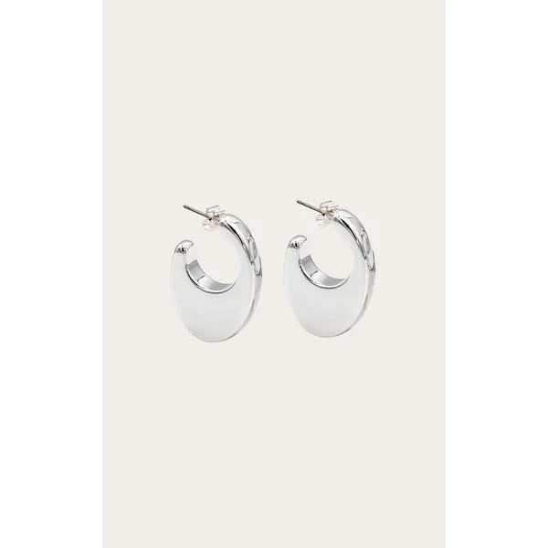 Silver Crescent Chunky Hoop Earrings