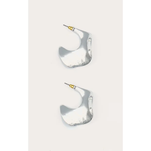 Silver Crinkle Square Shape Hoop Earrings