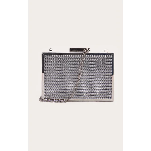 Silver Diamante Box Clutch