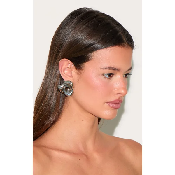 Silver Interlock Swirl Stud Earrings