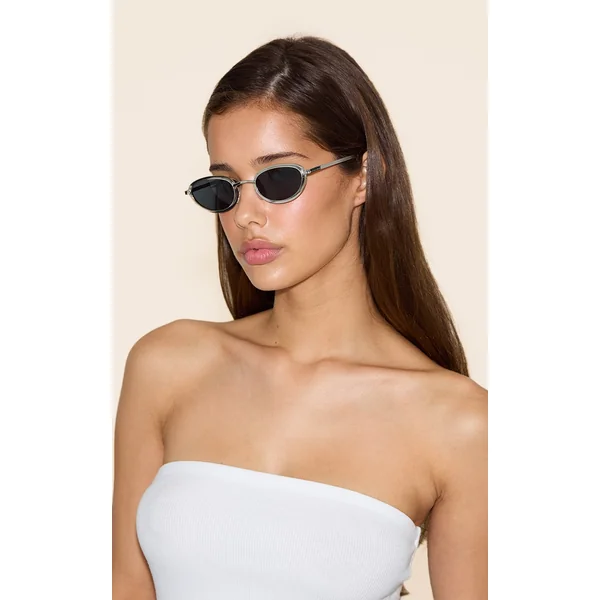 Silver Lifted Oval Frame Sunglasses