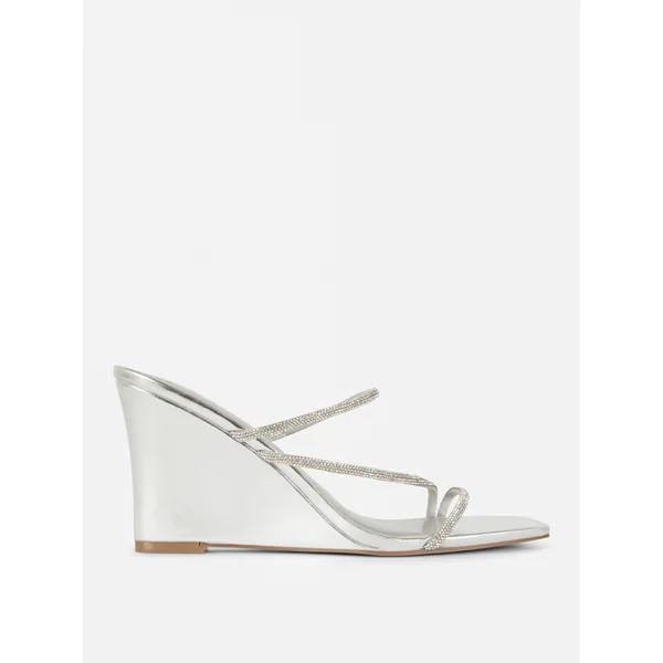 Silver Metallic Wedge Sandals - Silver