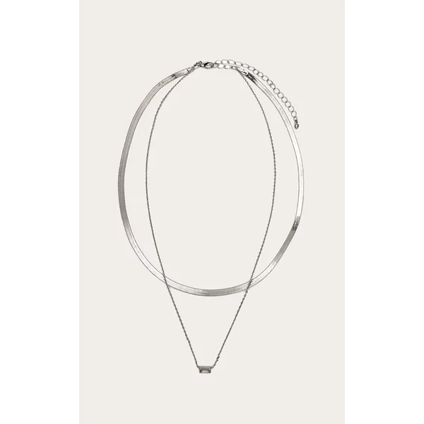 Silver Mini Diamante Layered Necklace