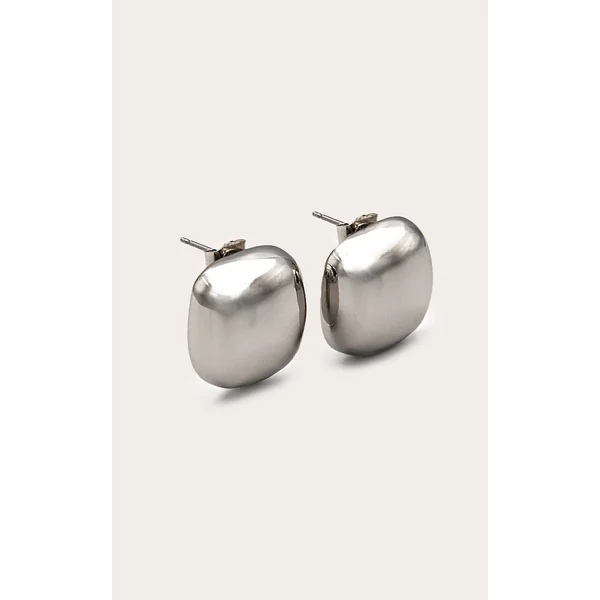 Silver Mini Square Chunky Stud Earrings