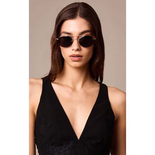 Silver Oval Slim Aviator Sunglasses