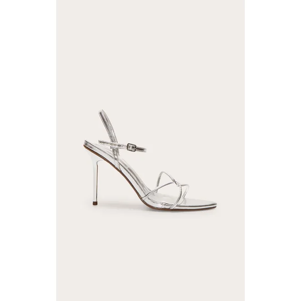 Silver Pu Point Toe Thin Strappy High Stiletto Heeled Sandals