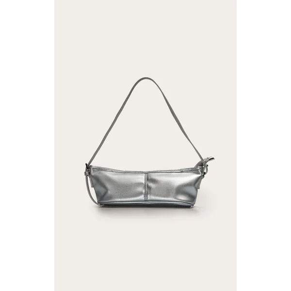 Silver PU Slim Buckle Strap Shoulder Bag