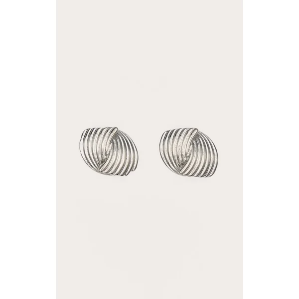 Silver Ribbed Knot Stud Earrings