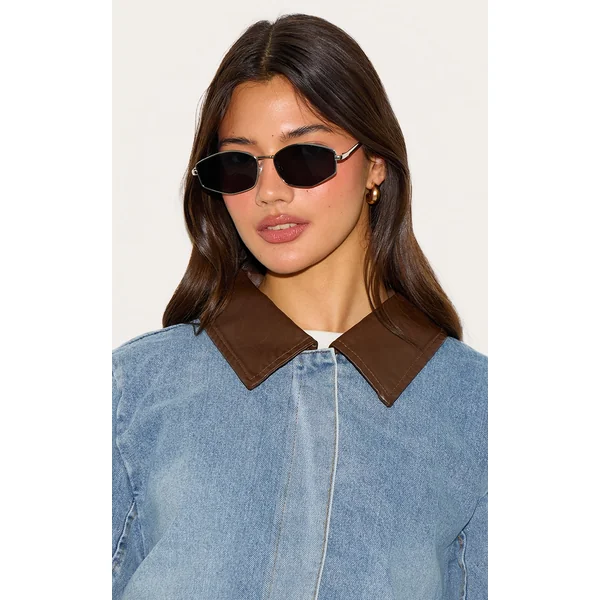 Silver Silver Slim Black Round Sunglasses