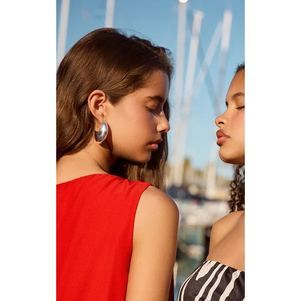 Silver Smooth Flat Chunky Hoop Earrings