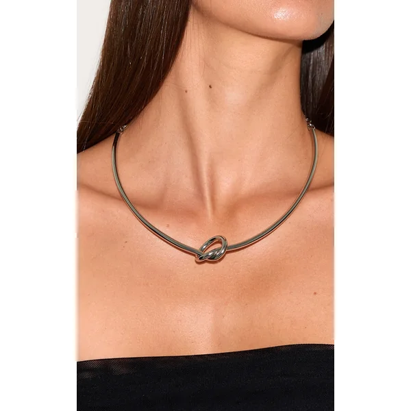 Silver Smooth Structured Knot Necklace