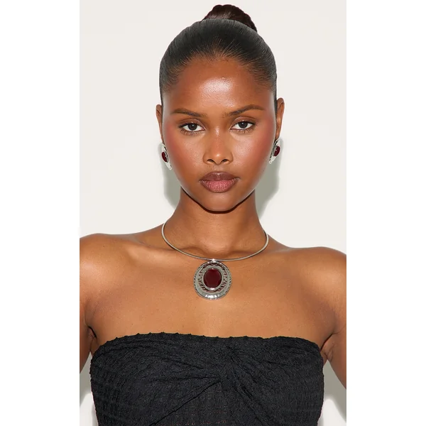 Silver Stone Center Statement Necklace