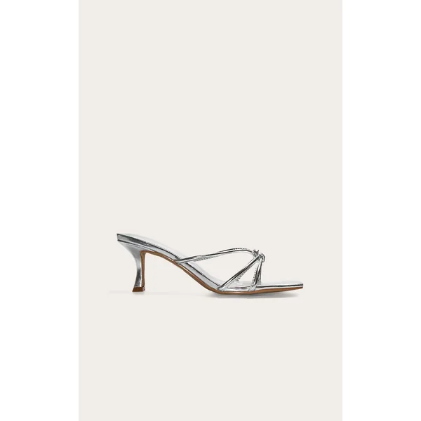 Silver Wide Fit Pu Square Toe Knotted Heel Mules