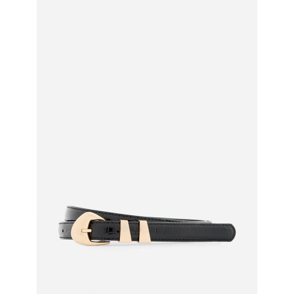Skinny Asymmetric Buckle Belt - Black