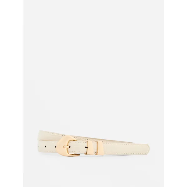 Skinny Asymmetric Buckle Belt - Ivory