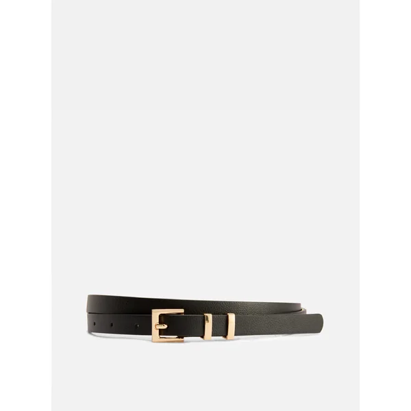 Skinny Square Buckle Belt - Black