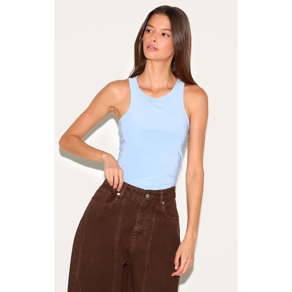 Sky Blue Soft Touch Asymmetric Hem Racer Vest