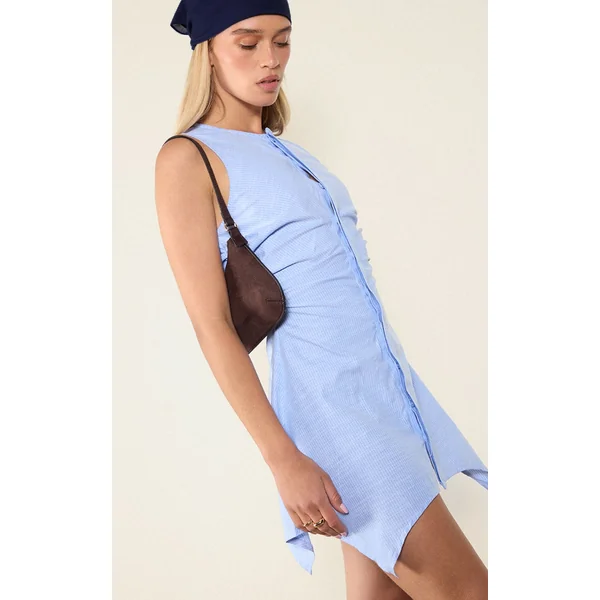 Sky Blue Striped Cotton Ruched Detail Bodycon Dress