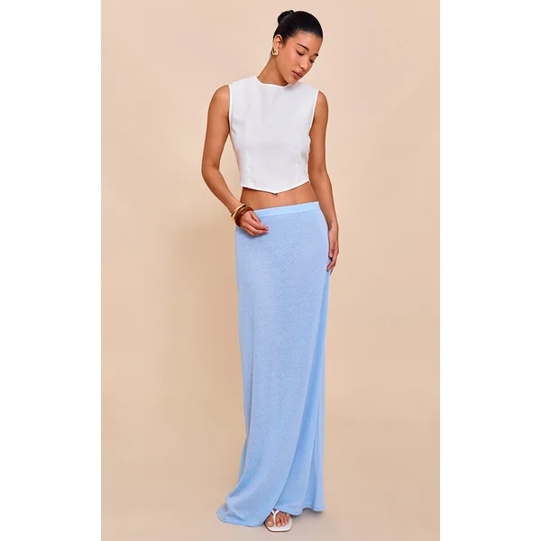 Sky Blue Textured Knit Look Maxi Skirt