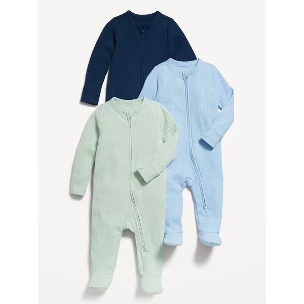 Sleep & Play 2-Way-Zip Footed One-Piece 3-Pack for Baby - Cashmere Blue