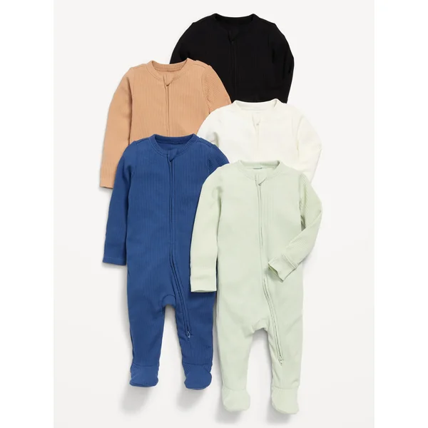 Sleep & Play 2-Way-Zip Footed One-Piece 5-Pack for Baby - Neutral