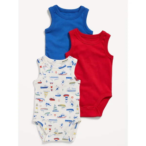 Sleeveless Bodysuit 3-Pack for Baby - Blue/Red/Boats