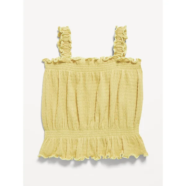 Sleeveless Crinkle Jacquard Peplum Tank Top for Toddler Girls - LEMONGRASS