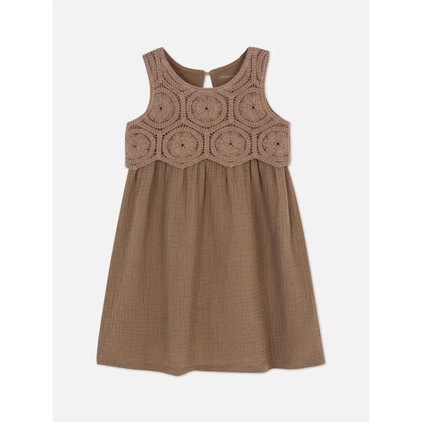 Sleeveless Crochet Dress - Brown