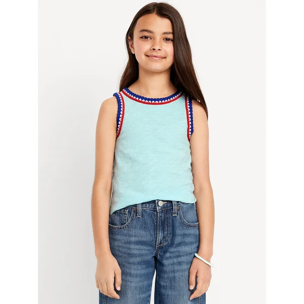 Sleeveless Crochet-Trim Top for Girls - Ceramic Blue