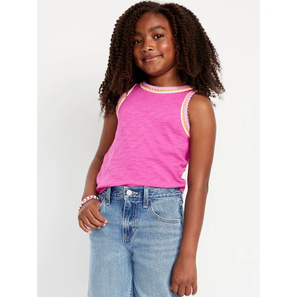 Sleeveless Crochet-Trim Top for Girls - Dragon Fruit