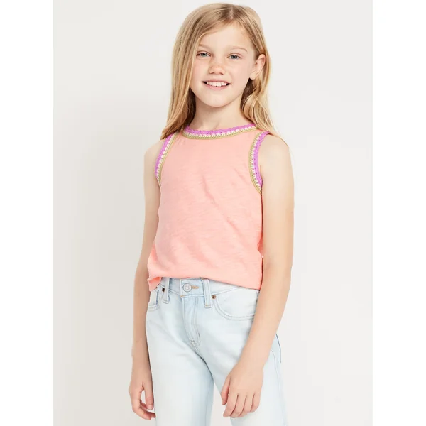 Sleeveless Crochet-Trim Top for Girls - Just Peachy