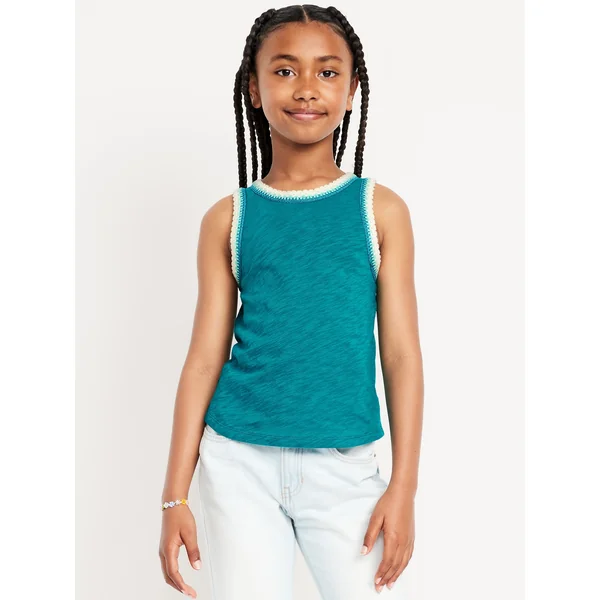 Sleeveless Crochet-Trim Top for Girls - Tropical Blue
