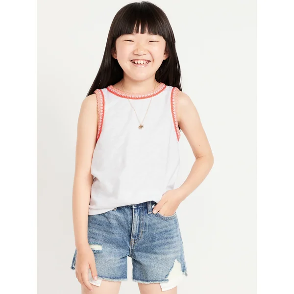 Sleeveless Crochet-Trim Top for Girls - White Lilies