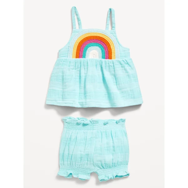 Sleeveless Double-Weave Top and Shorts Set for Baby - Ceramic Blue