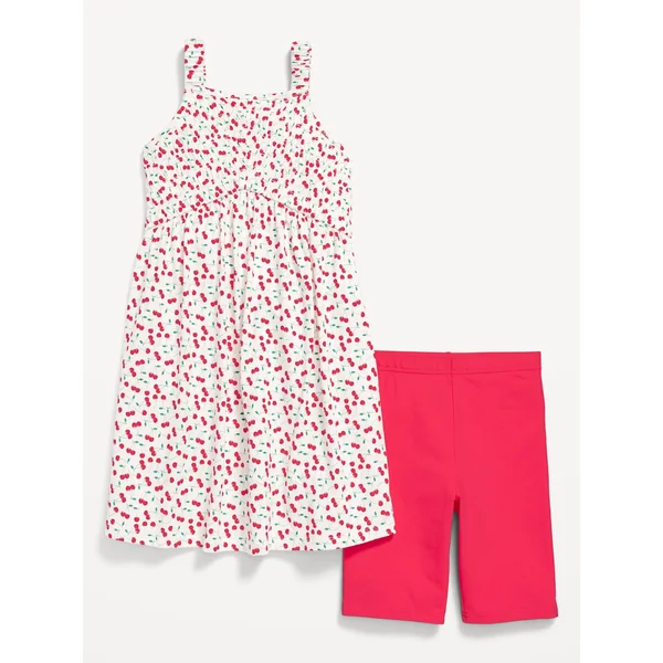 Sleeveless Fit and Flare Dress and Biker Shorts Set for Girls - Cherries