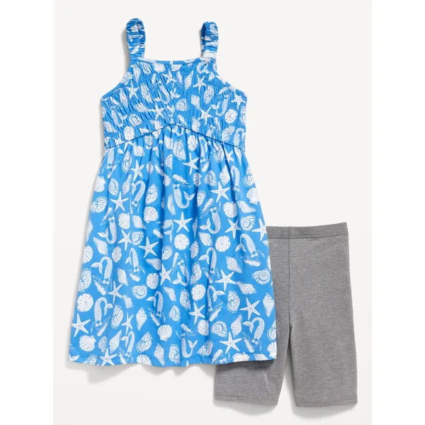 Sleeveless Fit and Flare Dress and Biker Shorts Set for Girls - Mermaid