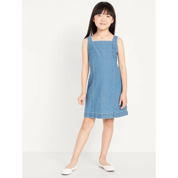 Sleeveless Jean Shift Dress for Girls - Medium Wash