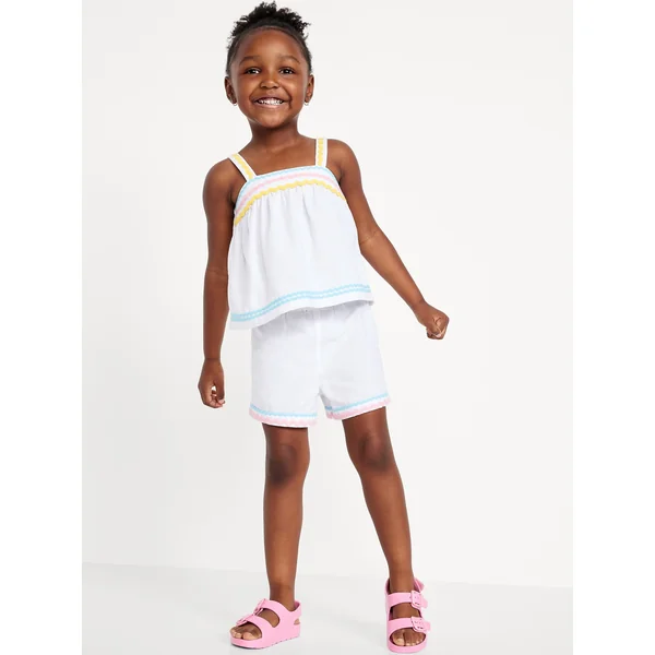 Sleeveless Linen-Blend Top and Shorts Set for Toddler Girls - Calla Lily White