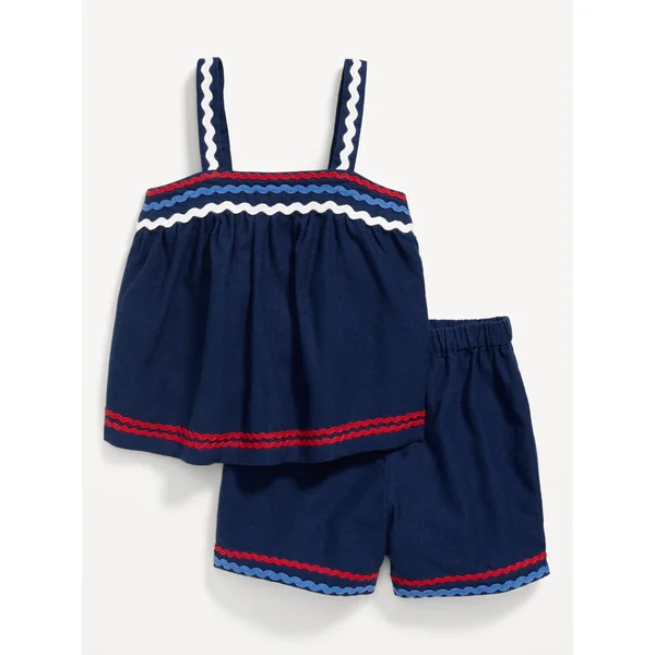 Sleeveless Linen-Blend Top and Shorts Set for Toddler Girls - OBSCURE NIGHT