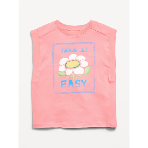 Sleeveless Muscle Graphic T-Shirt for Girls - Light Peony