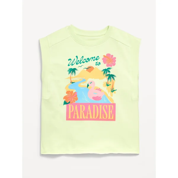 Sleeveless Muscle Graphic T-Shirt for Girls - Pale Citron