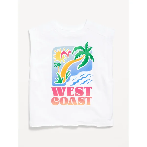 Sleeveless Muscle Graphic T-Shirt for Girls - White