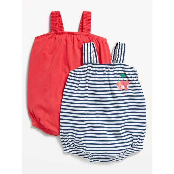 Sleeveless One-Piece Romper 2-Pack for Baby - Navy Stripe/Red