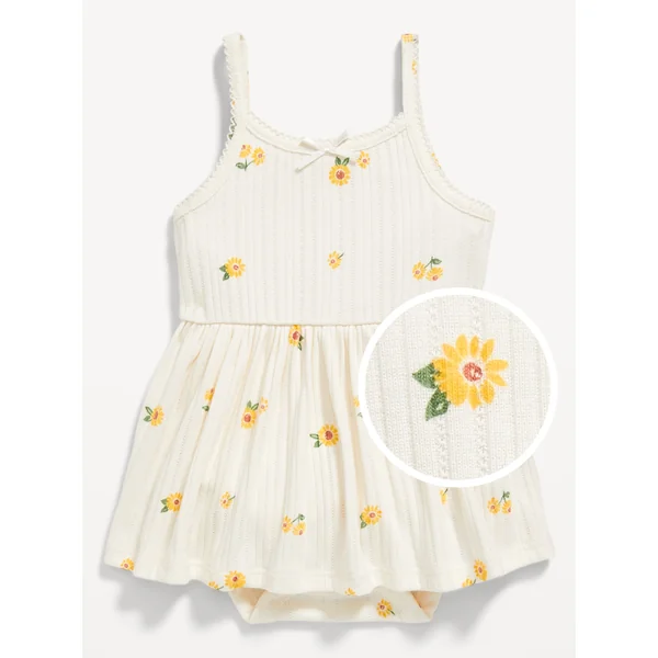 Sleeveless Pointelle Bodysuit Dress for Baby - Sunflower
