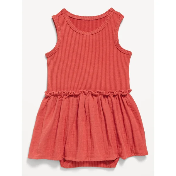 Sleeveless Ribbed Bodysuit Dress for Baby - Gingerspice